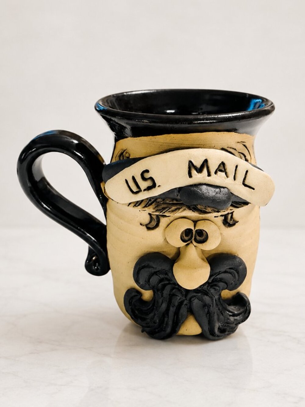 Bradford Pottery US Mail Character Mug Funny Face 3D Stoneware Signed Vintage